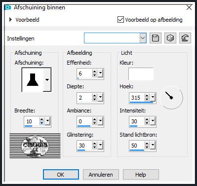 Effecten - 3D-Effecten - Afschuining binnen : Afschuining = nummer 12.