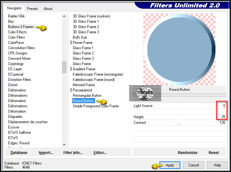 Effecten - Insteekfilters - <I.C.NET Software> - Filters Unlimited 2.0 - Buttons & Frames - Round Button :