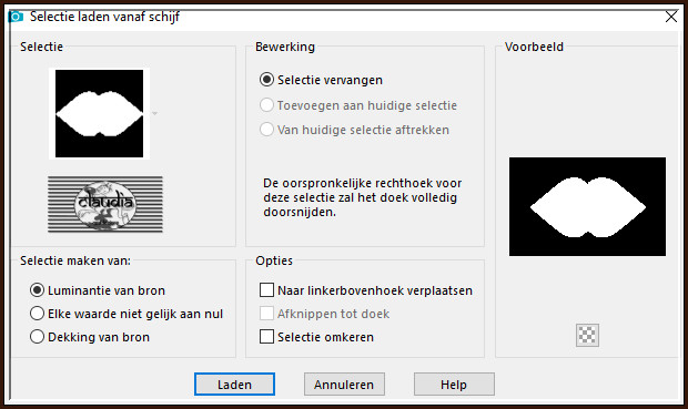 Selecties - Selectie laden/opslaan - Selectie laden vanaf schijf : SELECTION 1 199