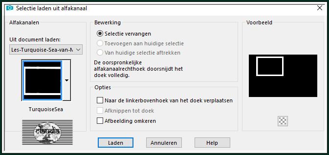 Selecties - Selectie laden/opslaan - Selectie laden uit alfkanaal : TurquoiseSea