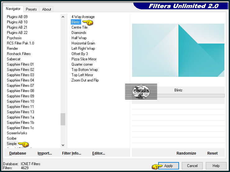 Effecten - Insteekfilters - <I.C.NET Software> - Filters Unlimited 2.0 - Simple - Blintz : 2 x toepassen !!!