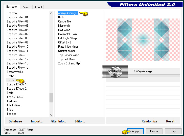 Effecten - Insteekfilters - <I.C.NET Software> - Filters Unlimited 2.0 - Simple - 4 Way Average :