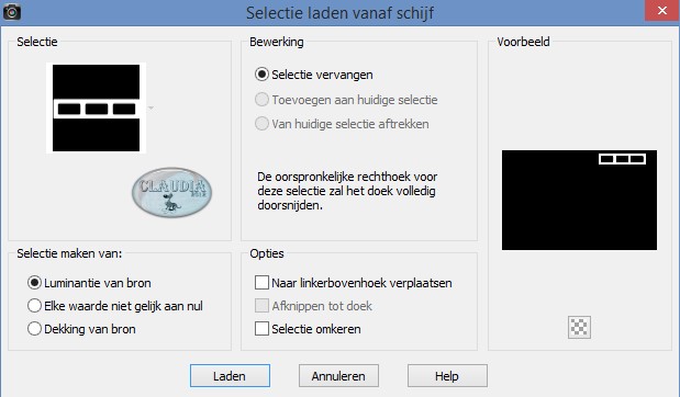 Selecties - Selectie laden/opslaan - Selectie laden vanaf schijf :