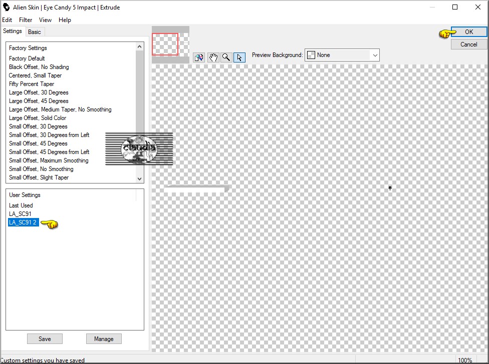 Instellingen filter Eye Candy 5 : Impact - Extrude