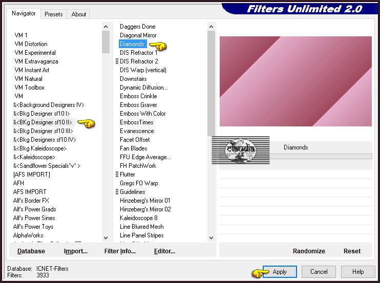 Effecten - Insteekfilters - <I.C.NET Software> - Filters Unlimited 2.0 - &<BKg Designer sf10 II> - Diamonds