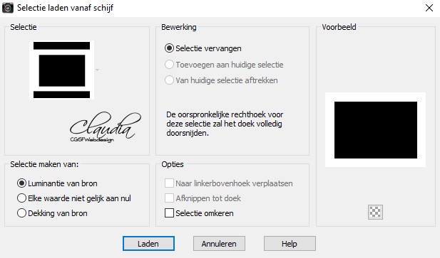 Selecties - Selectie laden/opslaan - Selectie laden vanaf schijf : LA_GS 1