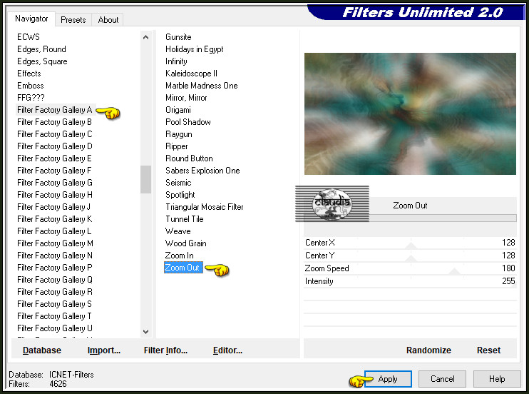 Effecten - Insteekfilters - <I.C.NET Software> - Filters Unlimited 2.0 - Filter Factory Gallery A - Zoom Out :