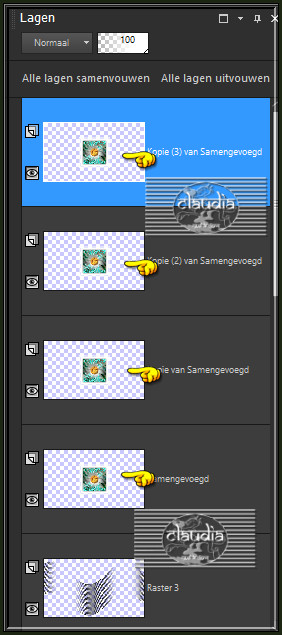 Je hebt nu 4 dezelfde lagen :