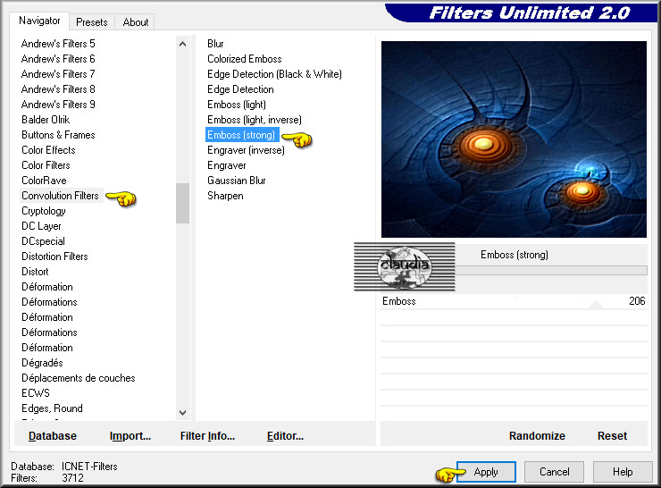 Effecten - Insteekfilters - <I.C.NET Software> - Filters Unlimited 2.0 - Convolution Filters - Emboss (strong)