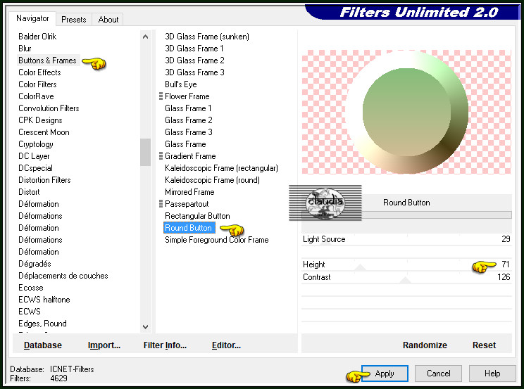 Effecten - Insteekfilters - <I.C.NET Software> - Filters Unlimited 2.0 - Buttons & Frames - Round Button :