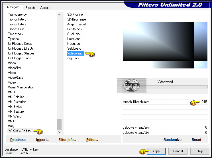 Effecten - Insteekfilters - <I.C.NET Software> - Filters Unlimited 2.0 - °v° Kiwi's Oelfilter - Videowand