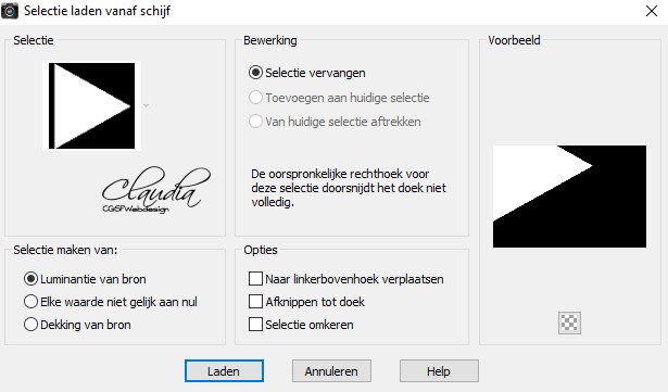 Selecties - Selectie laden/opslaan - Selectie laden vanaf schijf : LA_NUM