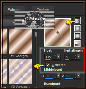 Ga naar het Kleurenpallet en klik met de muis in het Verloop en pas de instellingen aan zoals op het voorbeeld