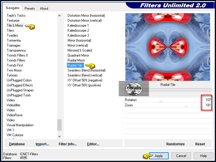 Effecten - Insteekfilters - <I.C.NET Software> - Filters Unlimited 2.0 - Tile & Mirror - Radial Tile