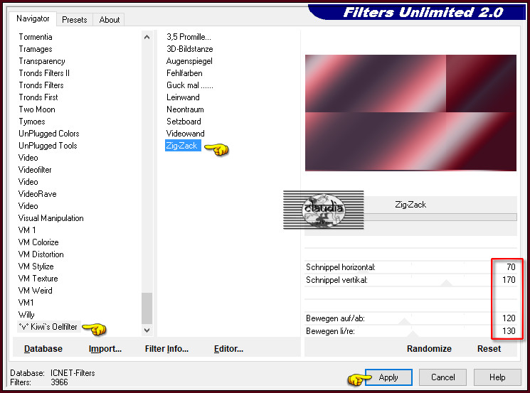 Effecten - Insteekfilters - <I.C.NET Software> - Filters Unlimited 2.0 - °v° Kiwi's Oelfilter - Zig-Zack