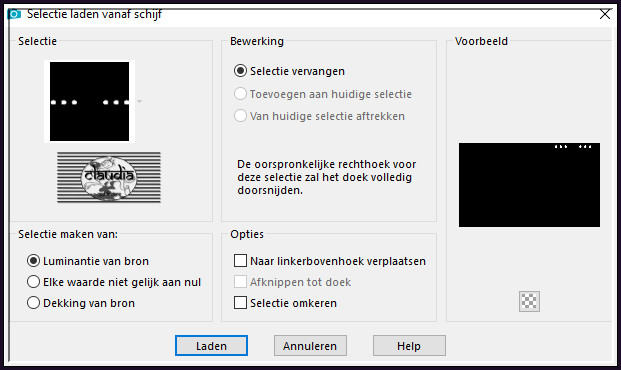 Selecties - Selectie laden/opslaan - Selectie laden vanaf schijf : LA_SIG 129-2