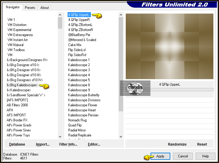 Effecten - Insteekfilters - <I.C.NET Software> - Filters Unlimited 2.0 - &<Bkg Kaleidoscope> - 4 QFlip UpperL :