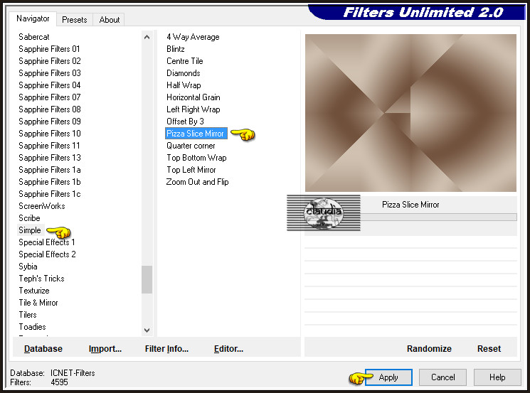 Effecten - Insteekfilters - <I.C.NET Software> - Filters Unlimited 2.0 - Simple - Pizza Slice Mirror