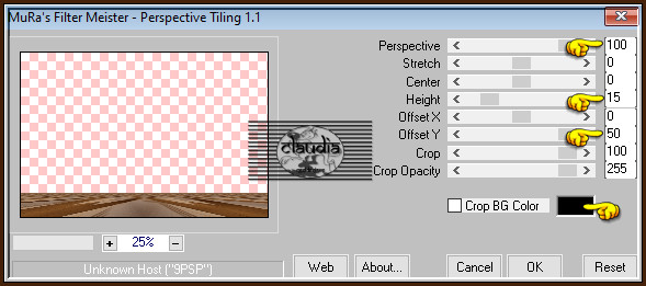 Effecten - Insteekfilters - MuRa's Meister - Perspective Tiling : Crop BG Color = 3de kleur