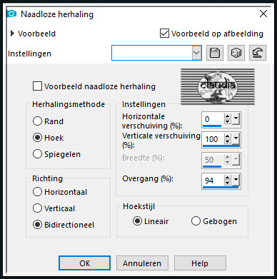 Pas nogmaals het "Afbeeldingseffect - Naadloze herhaling" toe maar nu met deze instellingen 