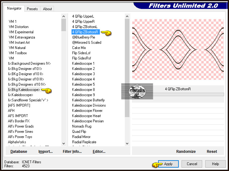 Effecten - Insteekfilters - <I.C.NET Software> - Filters Unlimited 2.0 - &<BKg Kaleidoscope> - 4 QFlip ZBottomR