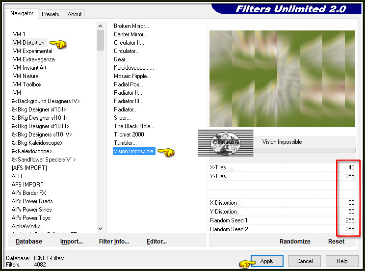 Effecten - Insteekfilters - <I.C.NET Software> - Filters Unlimited 2.0 - VM Distortion - Vision Impossible