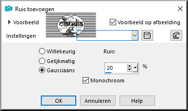 Aanpassen - Ruis toevoegen/verwijderen - Ruis toevoegen : (= Grofkorreligheid)