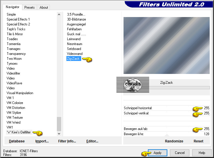 Effecten - Insteekfilters - <I.C.NET Software> - Filters Unlimited 2.0 - °v° Kiwi's Oelfilter - Zig-Zack