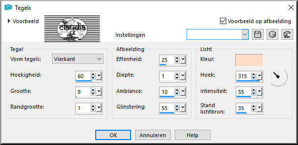 Effecten - Textuureffecten - Tegels (= in de oudere versies heet dit Mozaïekstukjes)