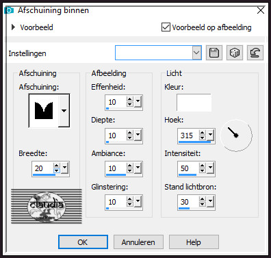 Effecten - 3D-Effecten - Afschuining binnen : Afschuining = nummer 7.