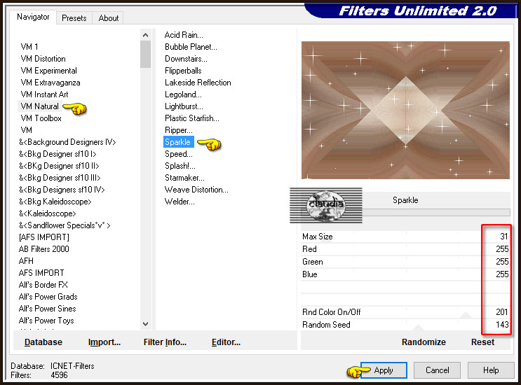 Effecten - Insteekfilters - <I.C.NET Software> - Filters Unlimited 2.0 - VM Natural - Sparkle