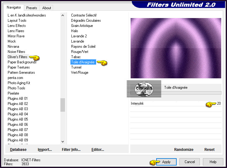 Effecten - Insteekfilters - <I.C.NET Software> - Filters Unlimited 2.0 - Oliver's Filters - Toile d'Araignée