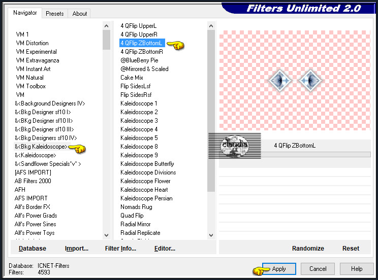 Effecten - Insteekfilters - <I.C.NET Software> - Filters Unlimited 2.0 - &<BKg Kaleidoscope> - 4 QFlip ZBottomL