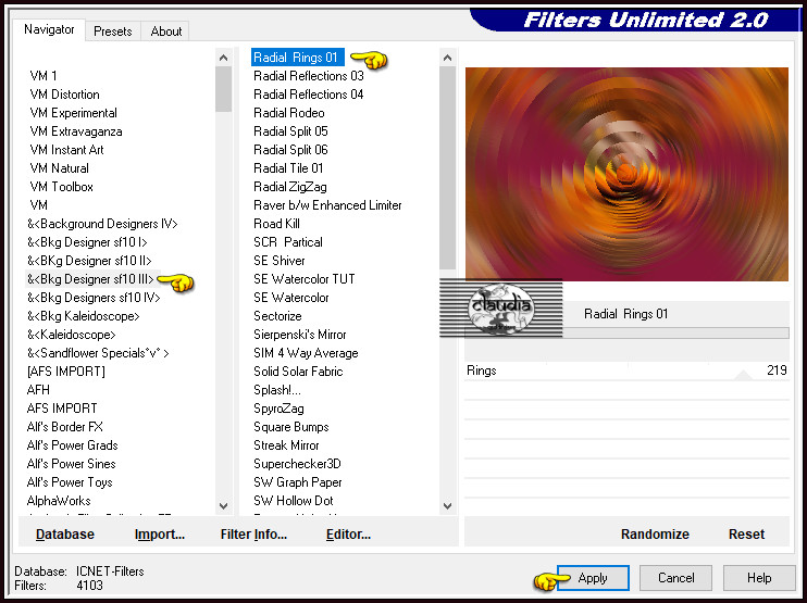 Effecten - Insteekfilters - <I.C.NET Software> - Filters Unlimited 2.0 - &<Bkg Designer sf10 III - Radial Rings 01