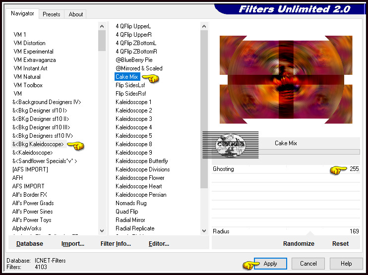 Effecten - Insteekfilters - <I.C.NET Software> - Filters Unlimited 2.0 - &<Bkg Kaleidoscope> - Cake Mix