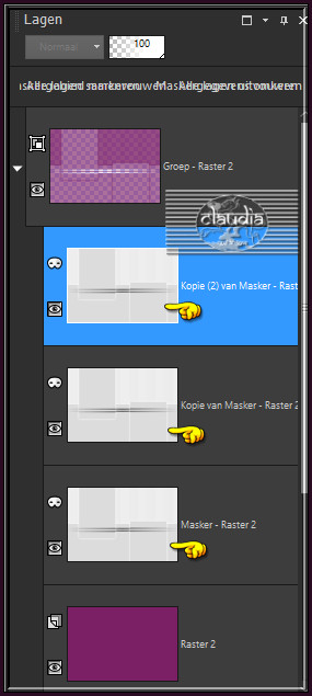 Je hebt nu 3 lagen met het masker erop :