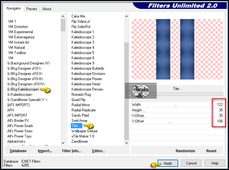 Effecten - Insteekfilters - <I.C.NET Software> - Filters Unlimited 2.0 - &<Bkg Kaleidoscope> - Tiler