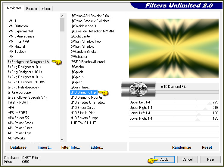 Effecten - Insteekfilters - <I.C.NET Software> - Filters Unlimited 2.0 - &<Background Designers IV> - sf10 Diamond Flip