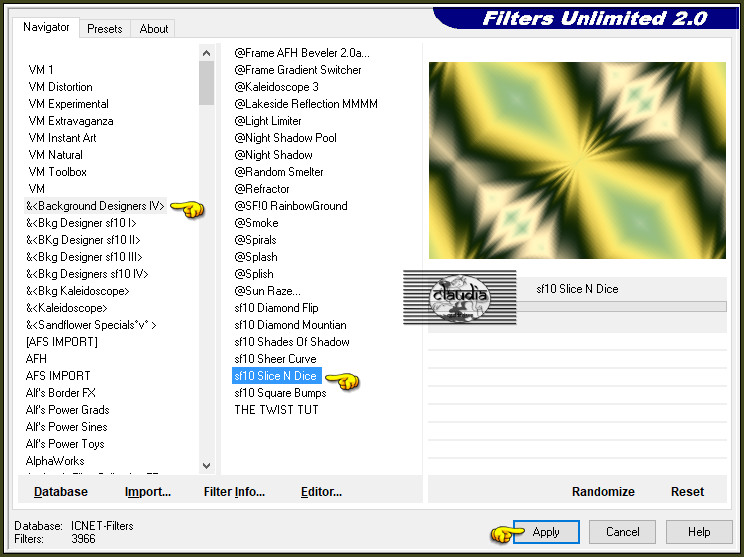 Effecten - Insteekfilters - <I.C.NET Software> - Filters Unlimited 2.0 - &<Background Designers IV> - sf10 Slice N Dice