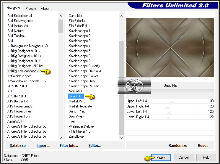 Effecten - Insteekfilters - <I.C.NET Software> - Filters Unlimited 2.0 - &<Bkg Kaleidoscope> - Quad Flip