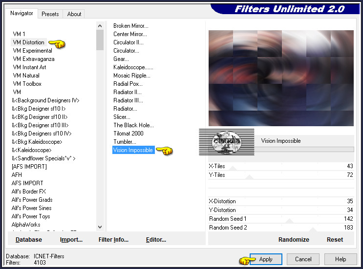 Effecten - Insteekfilters - <I.C.NET Software> - Filters Unlimited 2.0 - VM Distortion - Vision Impossible