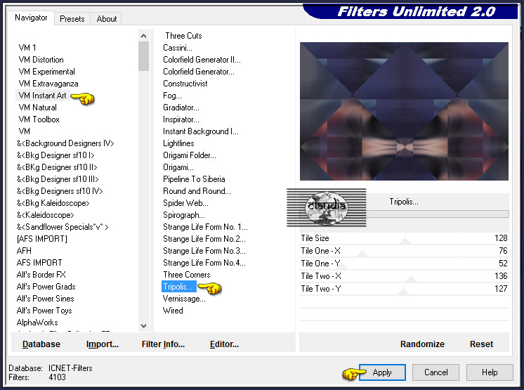 Effecten - Insteekfilters - <I.C.NET Software> - Filters Unlimited 2.0 - VM Instant Art - Tripolis