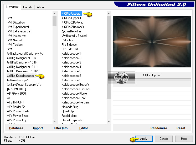Effecten - Insteekfilters - <I.C.NET Software> - Filters Unlimited 2.0 - &<Bkg Kaleidoscope> - 4 QFlip UpperL