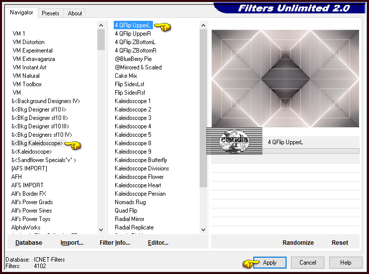 Effecten - Insteekfilters - <I.C.NET Software> - Filters Unlimited 2.0 - &<Bkg Kaleidoscope> - 4 QFlip UpperL