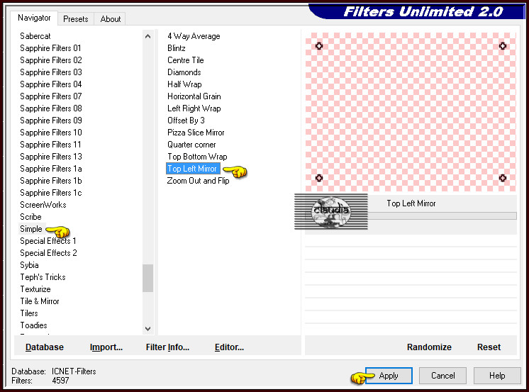 Effecten - Insteekfilters - <I.C.NET Software> - Filters Unlimited 2.0 - Simple - Top Left Mirror