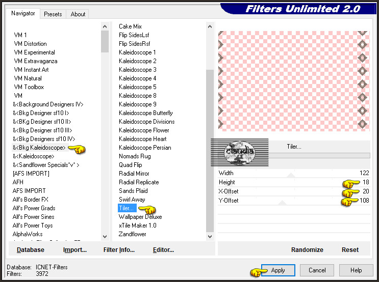 Effecten - Insteekfilters - <I.C.NET Software> - Filters Unlimited 2.0 - &<Bkg Kaleidoscope> - Tiler