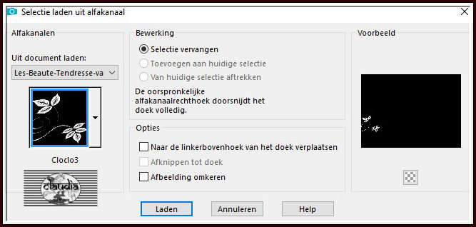 Selecties - Selectie laden/opslaan - Selectie laden uit alfkanaal : Cloclo3