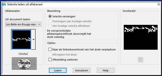 Selecties - Selectie laden/opslaan - Selectie laden uit alfkanaal : Cloclo2