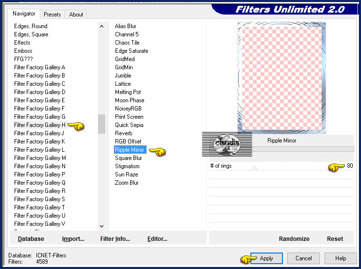 Effecten - Insteekfilters - <I.C.NET Software> - Filters Unlimited 2.0 - Filter Factory Gallery H - Ripple Mirror