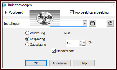 Aanpassen - Ruis toevoegen/verwijderen - Ruis toevoegen : (= Grofkorreligheid)